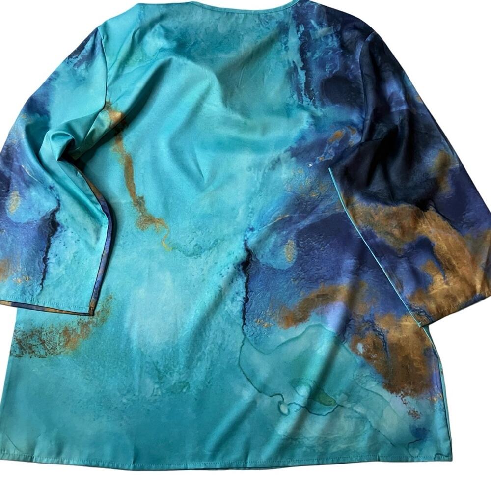 NWT C.O.Z.Y 3/4 length sleeve Soft V neck tropical look top l XL l - Picture 8 of 11